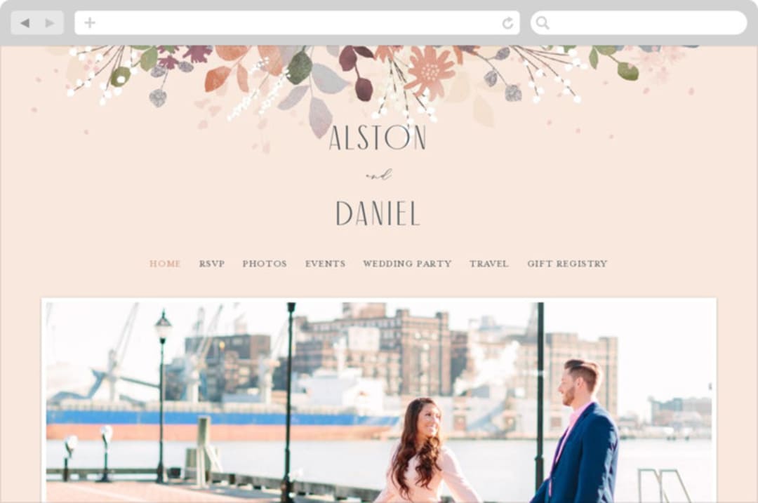"Golden Hour" - Wedding Website in Peony by Jennifer Wick - Desktop Design