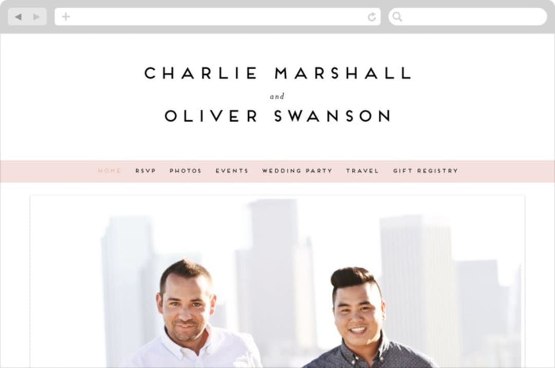 "Elementary" - Wedding Website in Dusty Rose by Katy Shen - Desktop Design