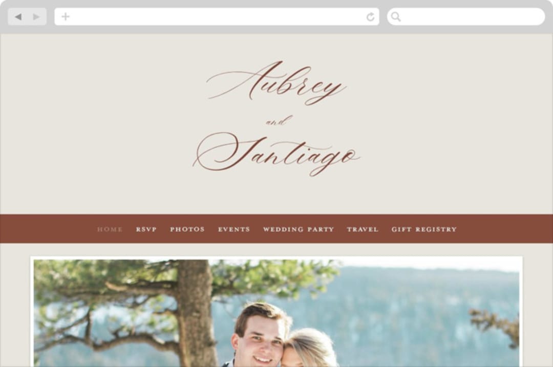 "Streamlined" - Wedding Website in Nutmeg by Nicole Barreto - Desktop Design