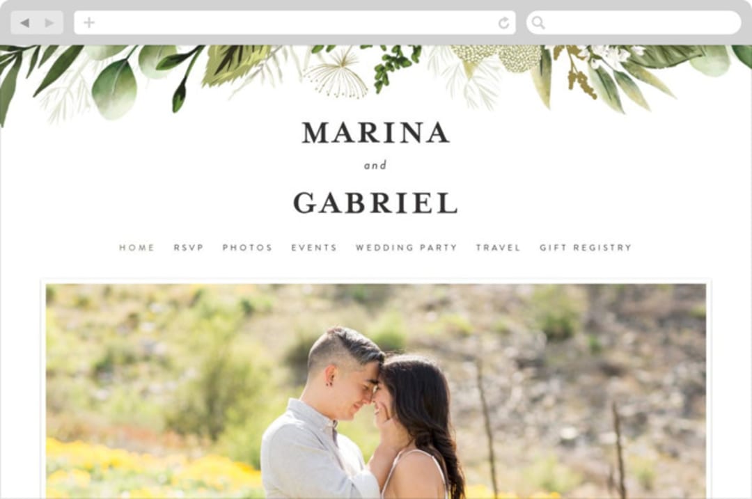 "Enchanted Greenery" - Wedding Website in Frost by Susan Moyal - Desktop Design