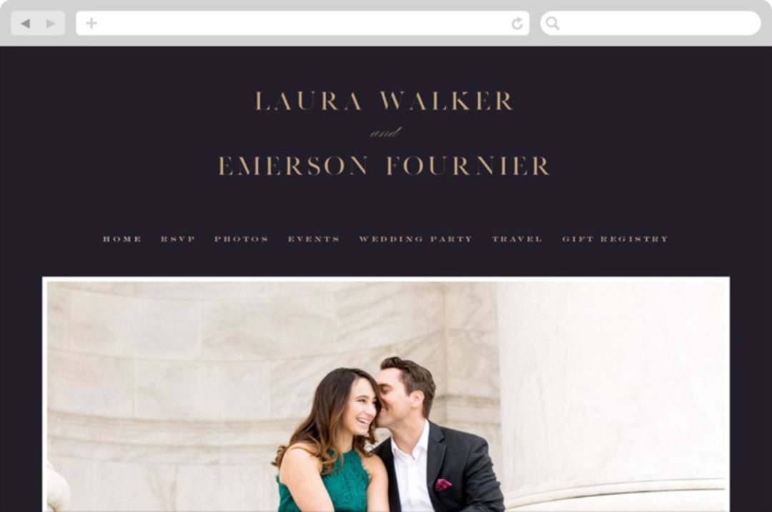 "Monogram a la Mode" - Wedding Website in Midnight by Hooray Creative - Desktop Design