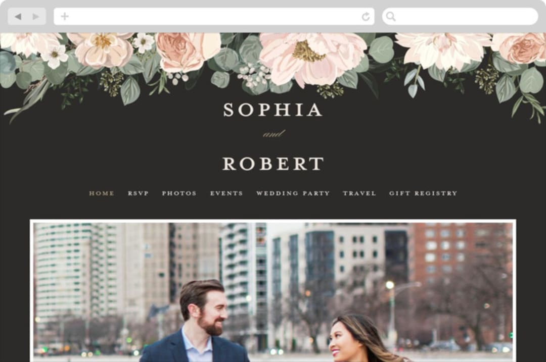 "Lovely Vine" - Wedding Website in Blush by Susan Moyal - Desktop Design