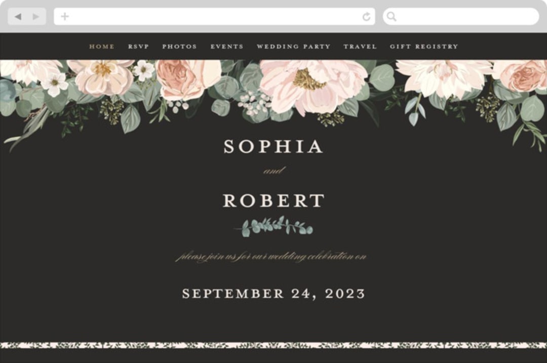 "Lovely Vine" - Wedding Website in Blush by Susan Moyal - Desktop Design