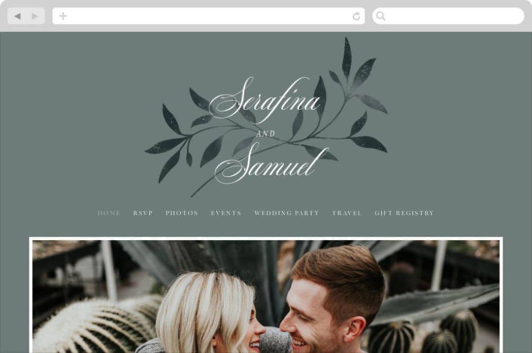 "Serafina" - Wedding Website in Sage by Melanie Kosuge - Desktop Design