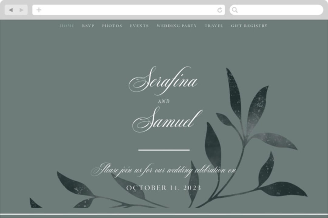 "Serafina" - Wedding Website in Sage by Melanie Kosuge - Desktop Design