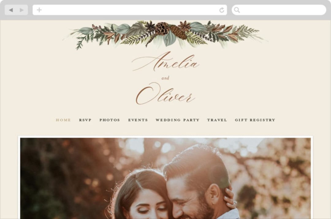 "Woodland Garden" - Wedding Website in Birch by Susan Moyal - Desktop Design