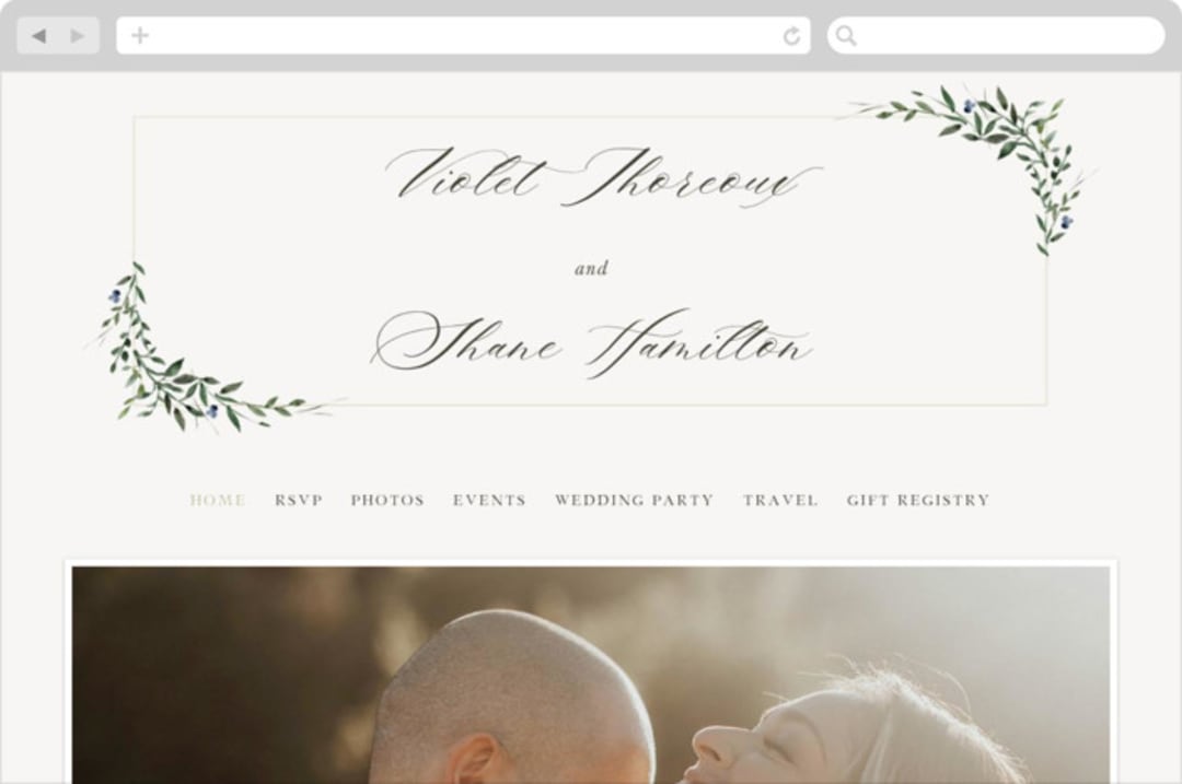 "Green Wreath" - Wedding Website in Champagne by Lori Wemple - Desktop Design