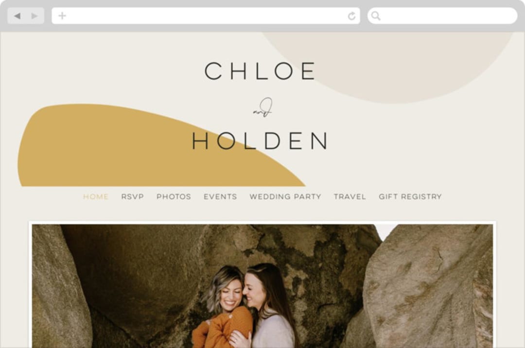 "Organic shapes" - Wedding Website in Mustard by Morgan Kendall - Desktop Design