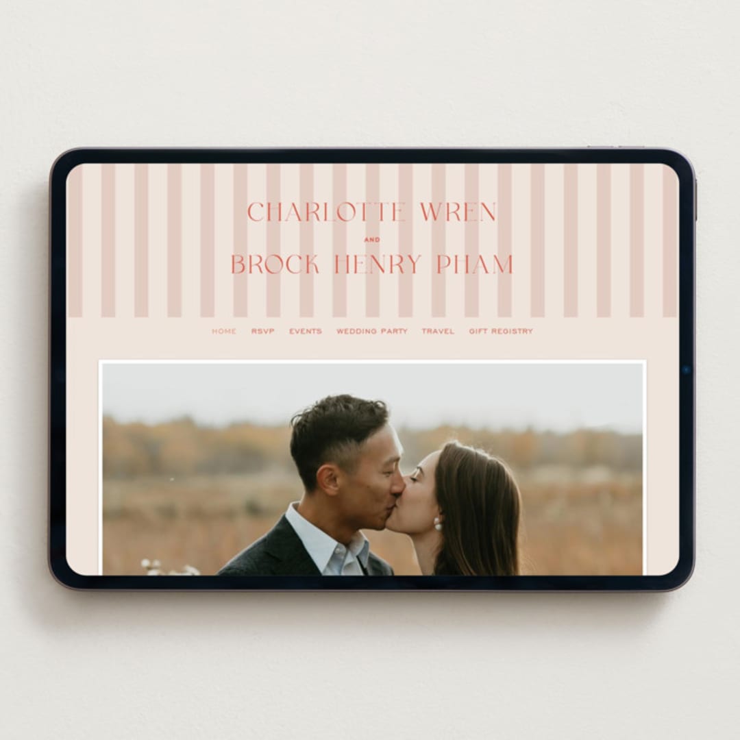 "Racquet" - Wedding Website in Verona Sunset by Megan Davis - Desktop Design