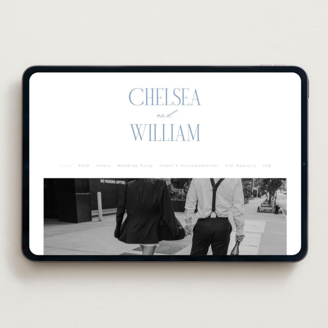 "Subtle Stripes" - Wedding Website in Provincial Blue by Nicole Walsh - Desktop Design