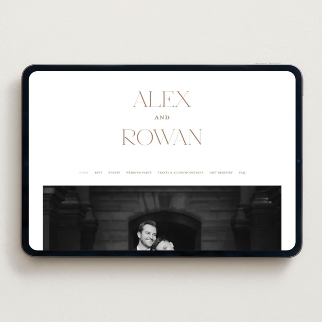 "Quiet Luxury" - Wedding Website in Matte Gold by Oscar and Emma - Karly Depew - Desktop Design