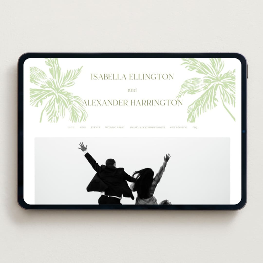 "Shoreline Elegance" - Wedding Website in Tea Green by Lucrecia Caporale - Desktop Design