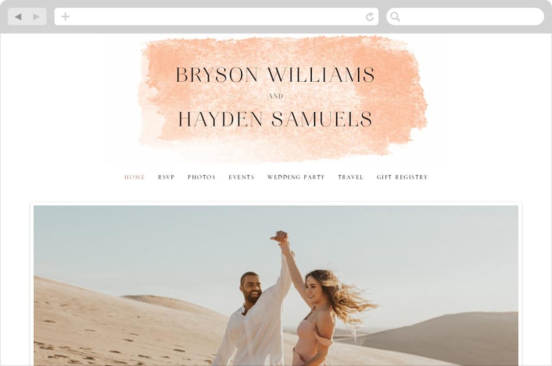 "Swept" - Wedding Website in Blush by Snow and Ivy - Desktop Design