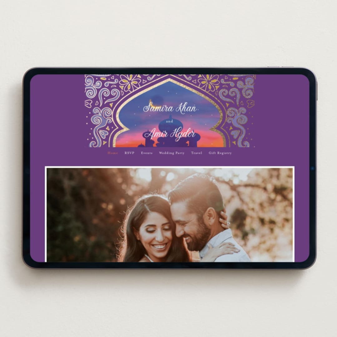 "Whole New World from Disney's Aladdin" - Wedding Website in Aubergine by Creo Study - Desktop Design