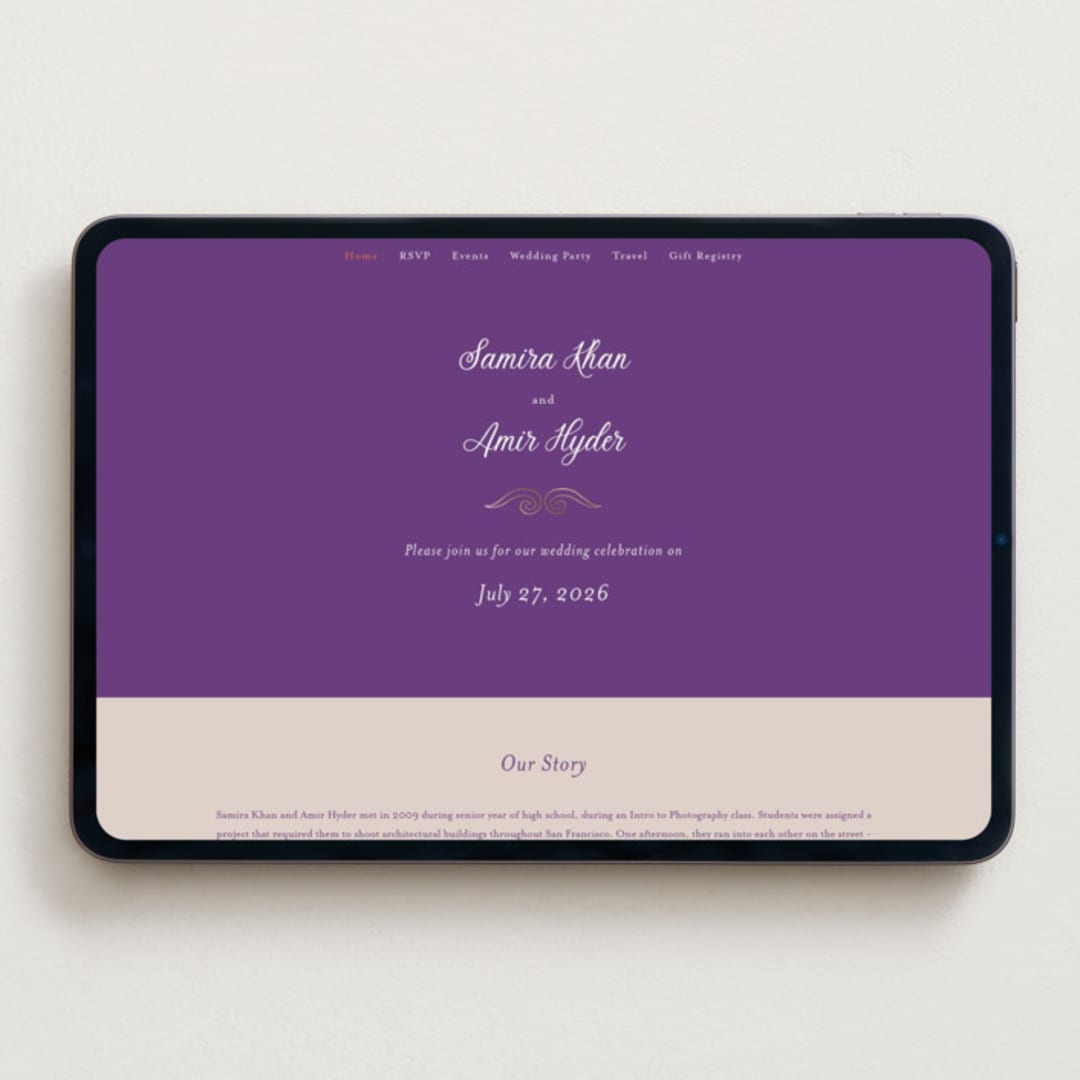 "Whole New World from Disney's Aladdin" - Wedding Website in Aubergine by Creo Study - Desktop Design