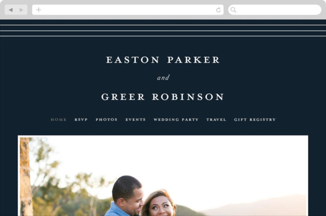 "Next Adventure" - Wedding Website in Navy by Stacey Meacham - Desktop Design
