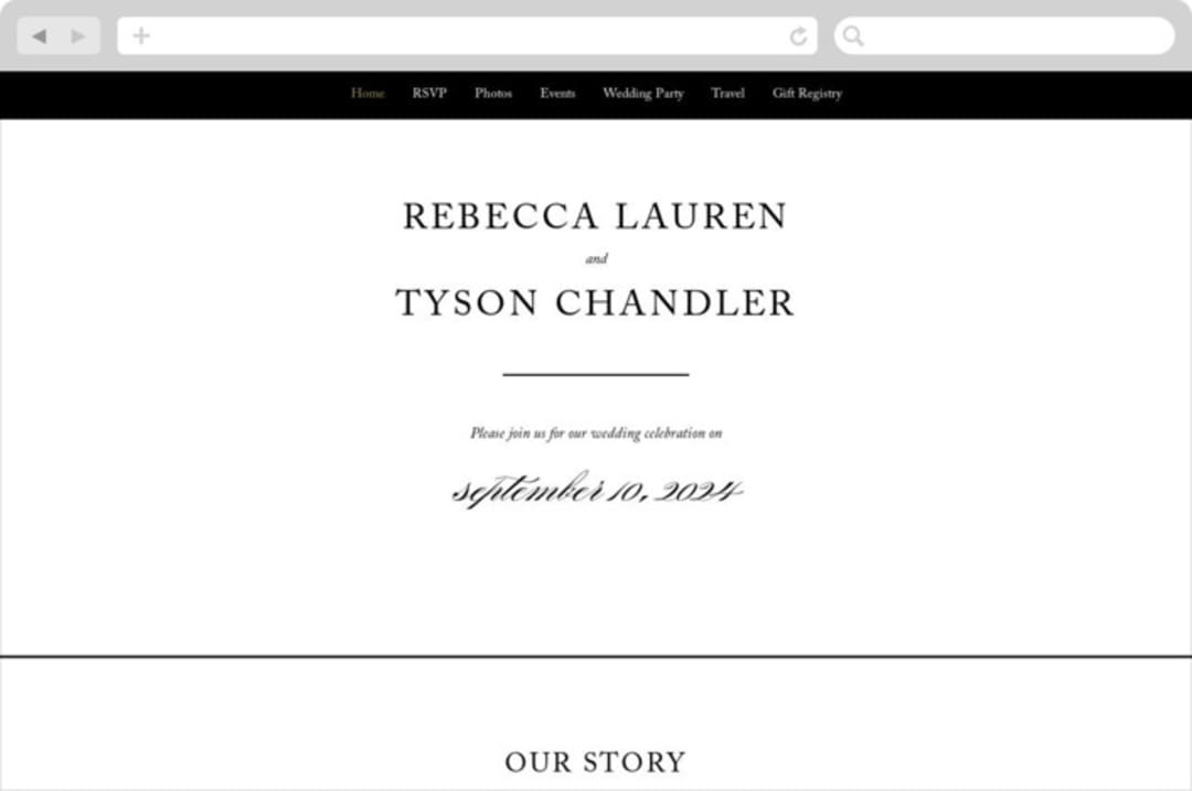 "Eloquence" - Wedding Website in Gold by Kimberly FitzSimons - Desktop Design