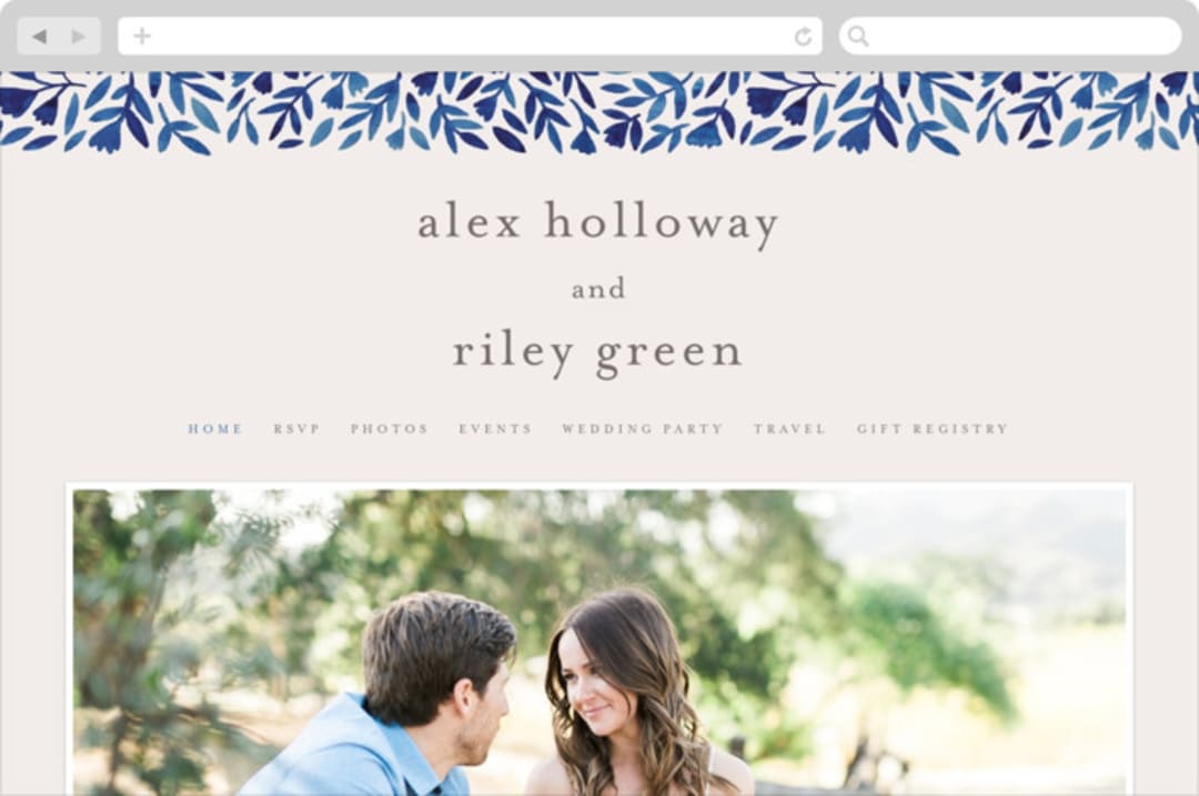 "Wildflower Floral" - Wedding Website in Navy by Katharine Watson - Desktop Design