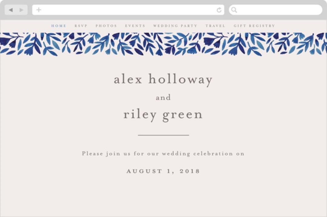 "Wildflower Floral" - Wedding Website in Navy by Katharine Watson - Desktop Design