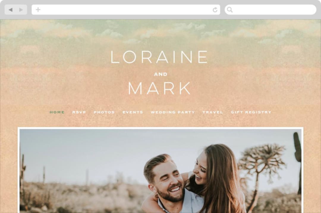 "Postcard from the Desert" - Wedding Website in Sunset by Pink House Press - Desktop Design