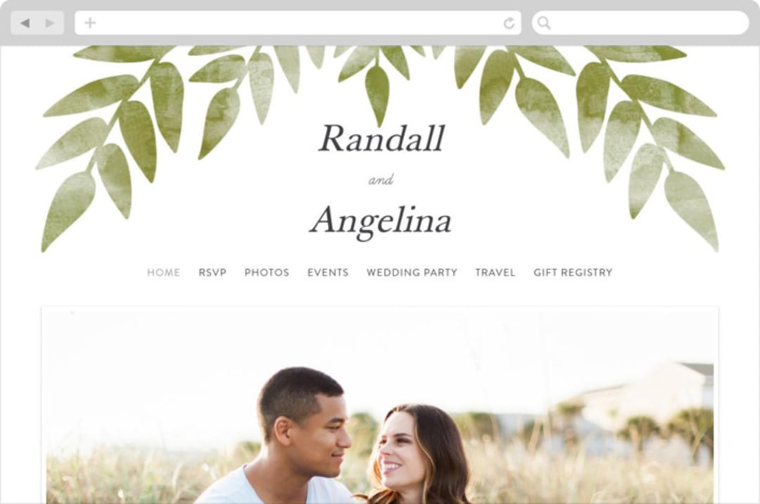 "Watercolor Leaf" - Wedding Website in Porcelain by Hanna M - Desktop Design