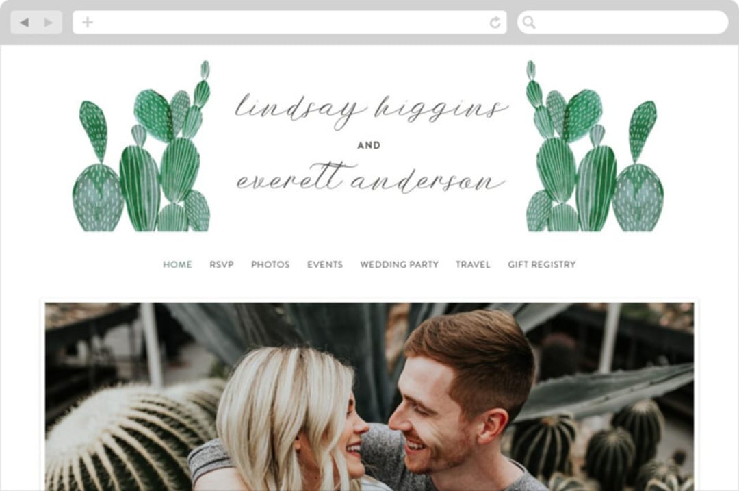 "Painted Cacti" - Wedding Website in Cactus by Olivia Raufman - Desktop Design
