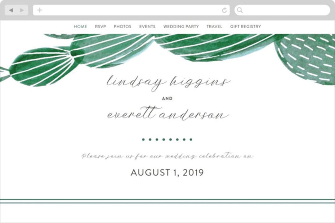 "Painted Cacti" - Wedding Website in Cactus by Olivia Raufman - Desktop Design