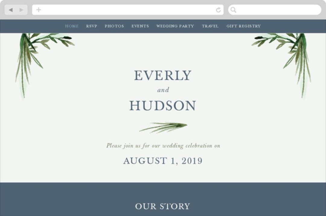 "Botanical Frame" - Wedding Website in Fern by Kate Ahn - Desktop Design