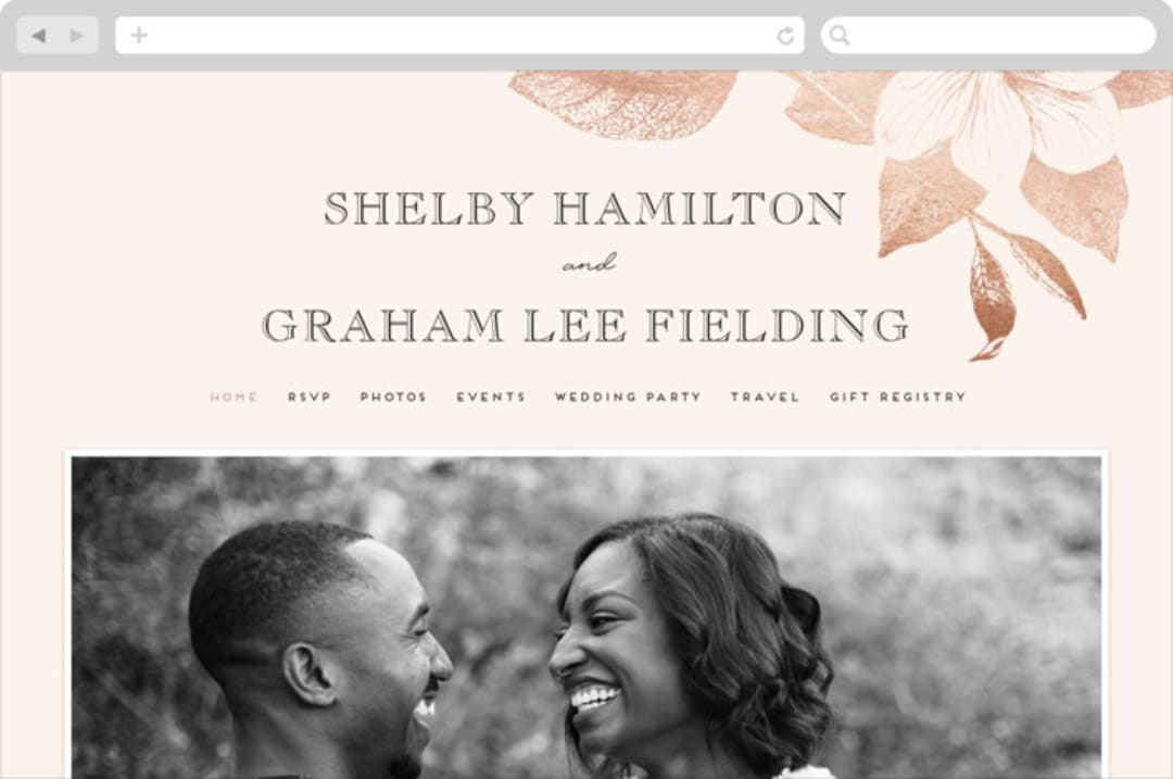 "The Land of Magnolias" - Wedding Website in Blush by Design Lotus - Desktop Design