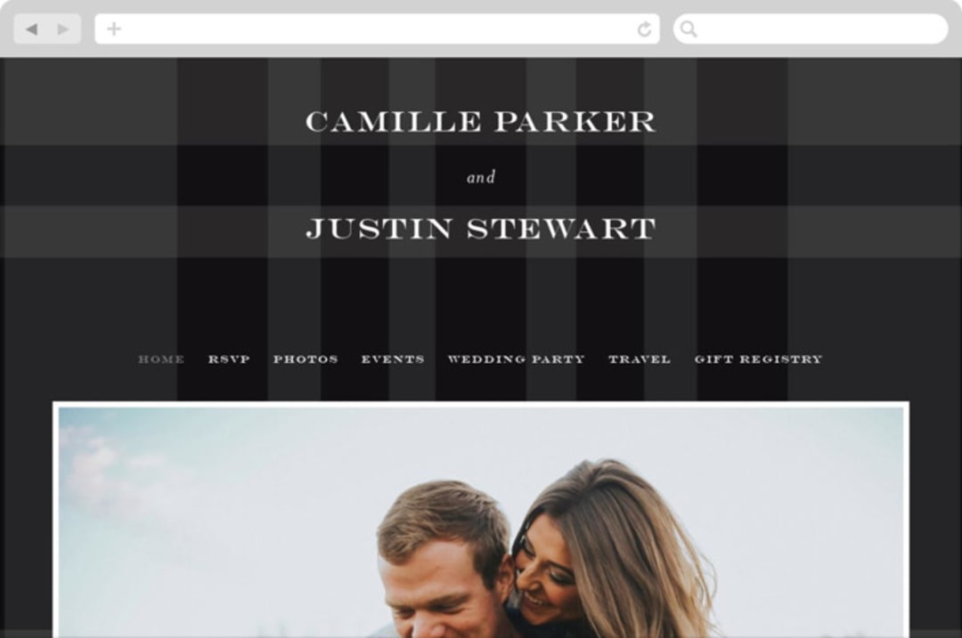 "Wedding Plaid" - Wedding Website in Obsidian by Jill Means - Desktop Design
