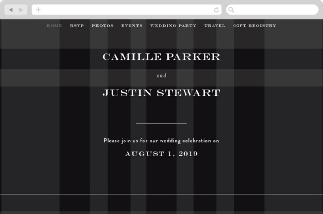 "Wedding Plaid" - Wedding Website in Obsidian by Jill Means - Desktop Design