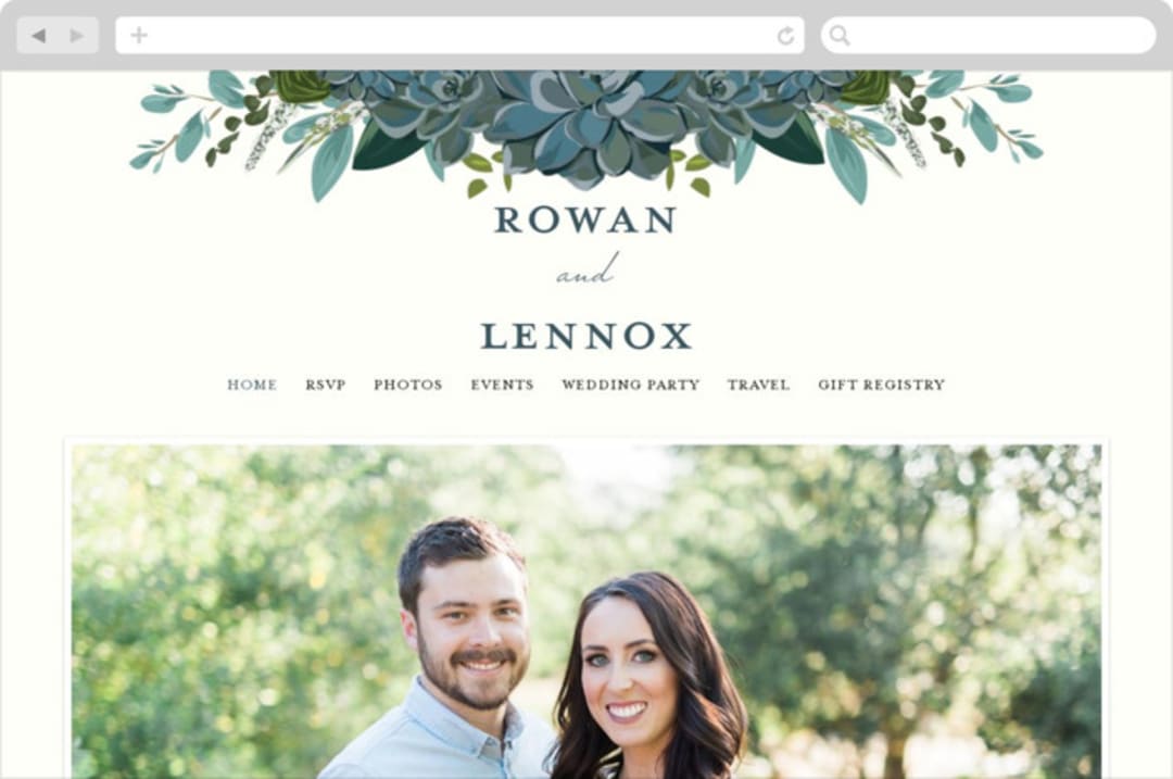 "Echeveria" - Wedding Website in Prussian Blue by Susan Moyal - Desktop Design