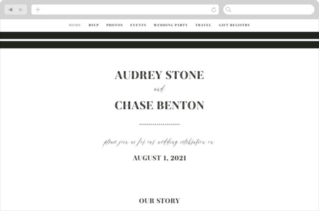 "Ribbon Border" - Wedding Website in Tuxedo by Jill Means - Desktop Design