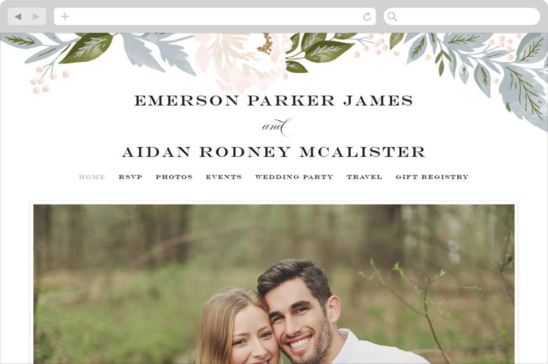 "Peony Floral Frame" - Wedding Website in Cornflower by Alethea and Ruth - Desktop Design