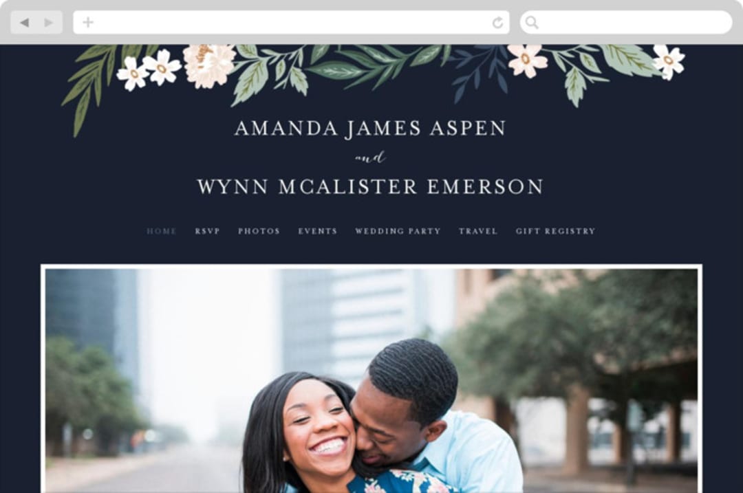 "Floral Edged Frame" - Wedding Website in Royal by Alethea and Ruth - Desktop Design