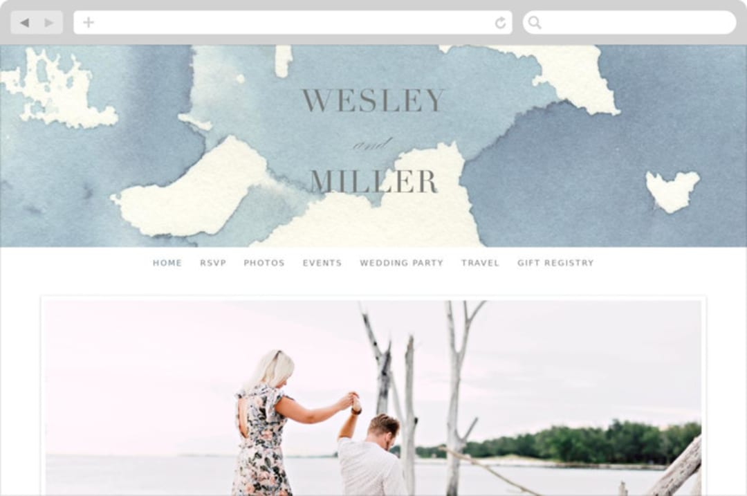 "Reverie" - Wedding Website in Periwinkle by Sara Hicks Malone - Desktop Design