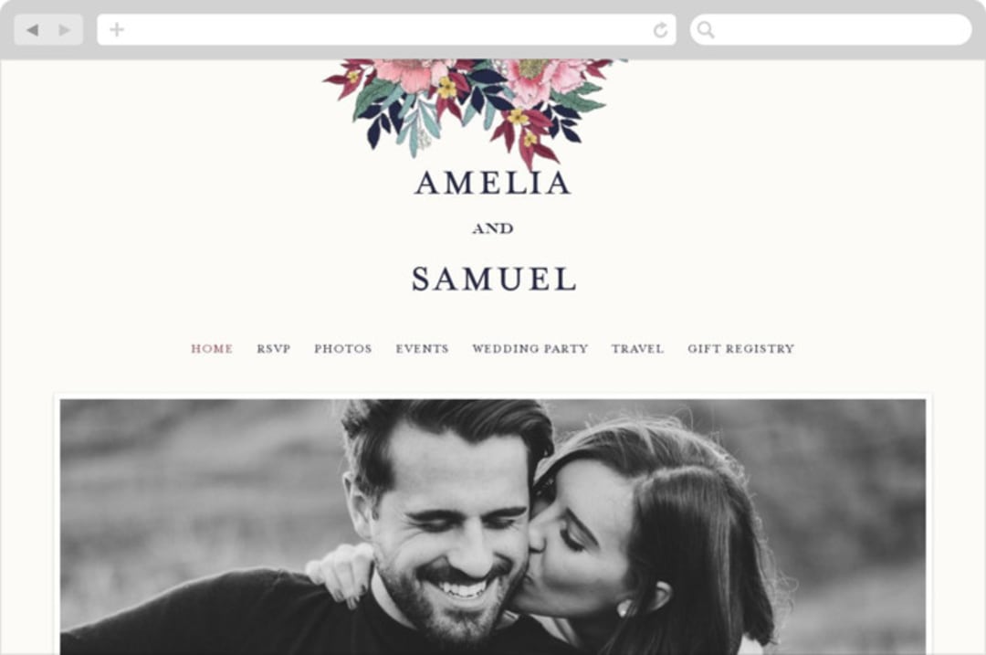 "Vintage Boughs" - Wedding Website in Merlot by Grace Kreinbrink - Desktop Design