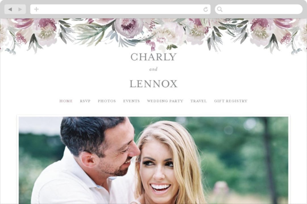 "romantic bouquet" - Wedding Website in Plum by Phrosné Barwood - Desktop Design
