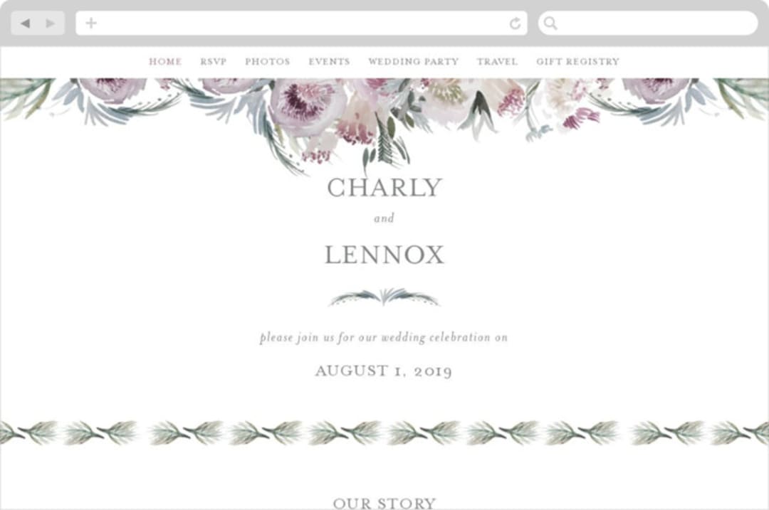 "romantic bouquet" - Wedding Website in Plum by Phrosné Barwood - Desktop Design