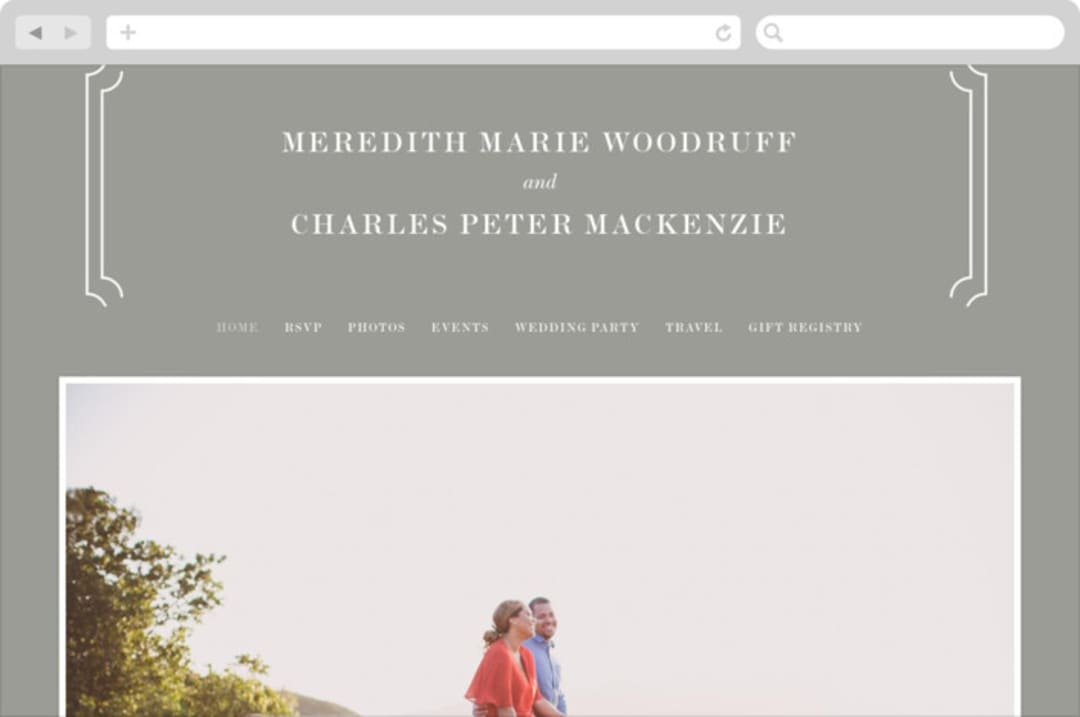 "Framed Details" - Wedding Website in Pebble by Kimberly FitzSimons - Desktop Design