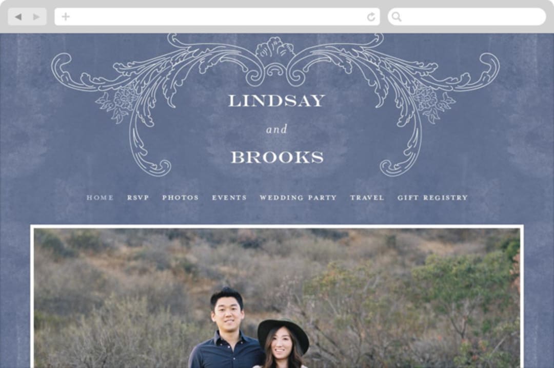 "Ornate" - Wedding Website in Indigo by Nazia Hyder - Desktop Design