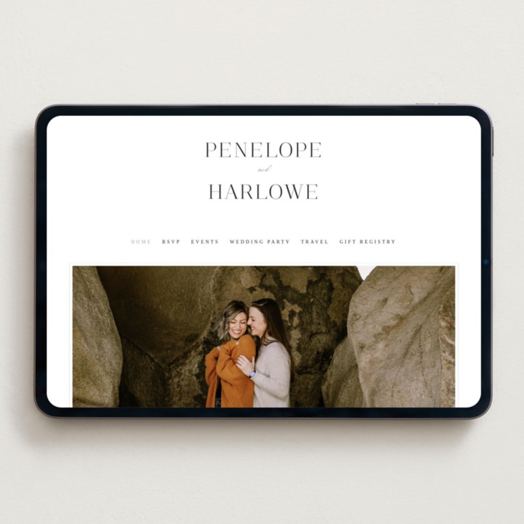 "Cosmopolitan" - Wedding Website in Soft Black by Meagan Christensen - Desktop Design