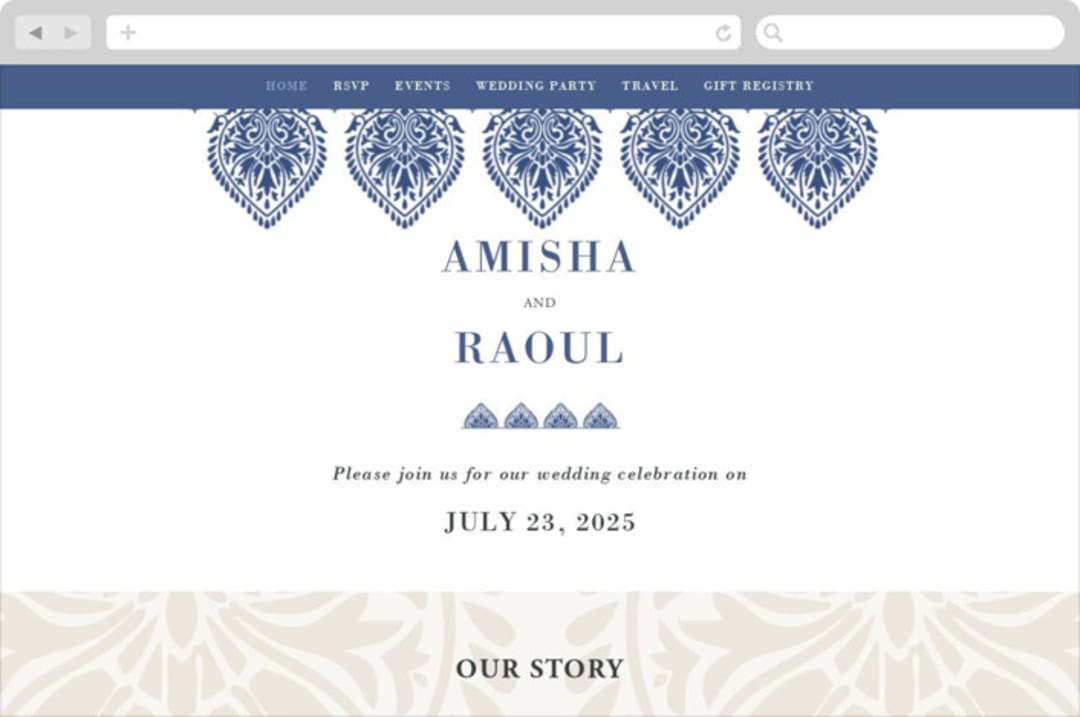 "Calcutta Stamp" - Wedding Website in Azure by Oma N. Ramkhelawan - Desktop Design
