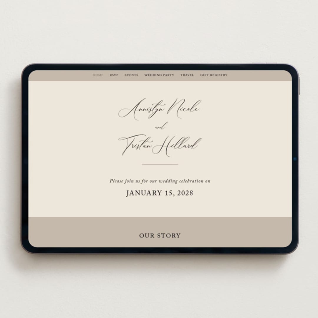 "Love Story" - Wedding Website in Mocha by Jennifer Postorino - Desktop Design