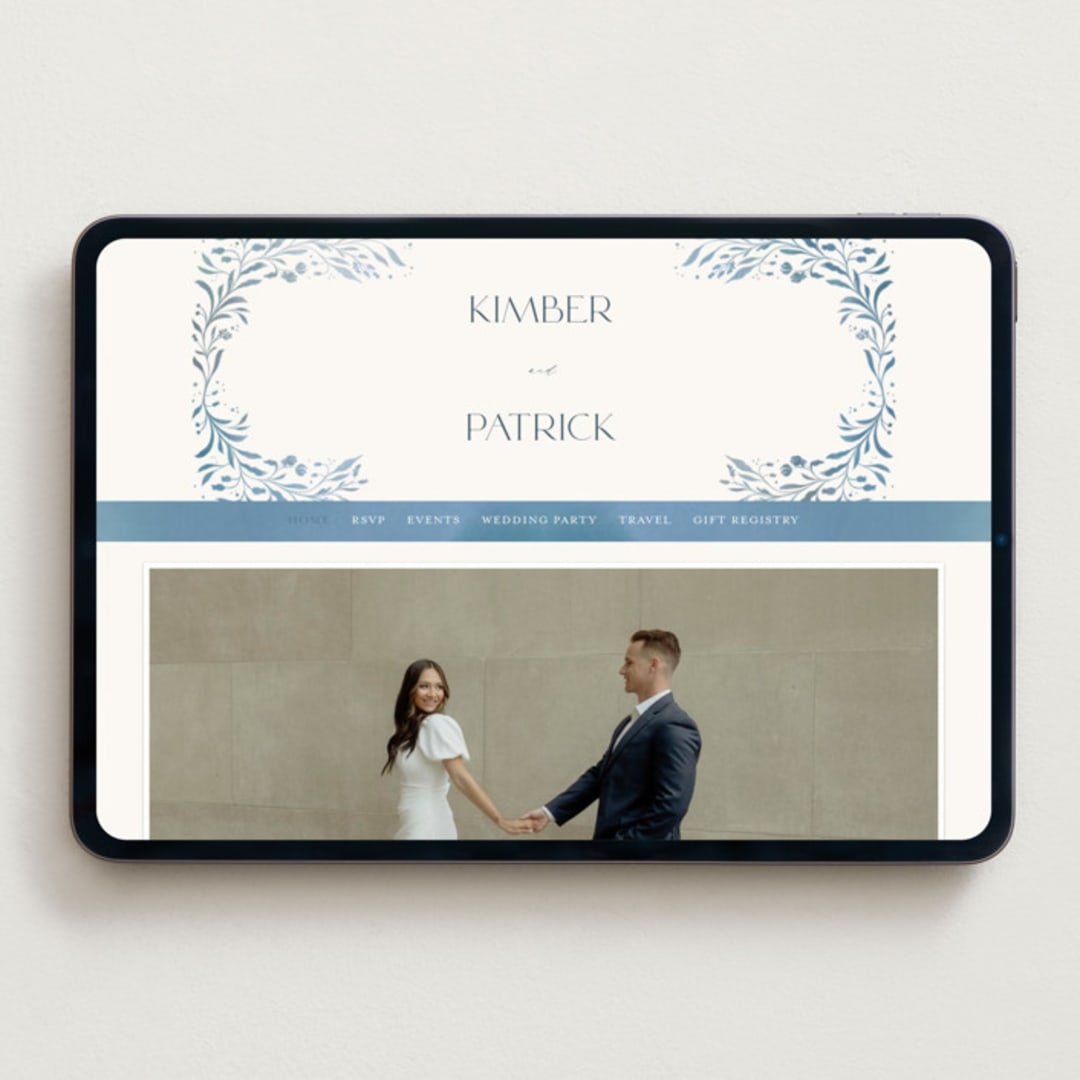 "Porcelain" - Wedding Website in Delft Blue by Ashley DeMeyere - Desktop Design