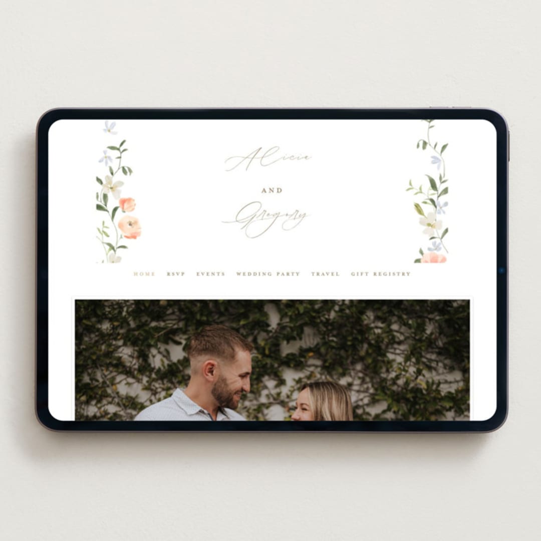 "Garden View" - Wedding Website in Peach by Everett Paper Goods - Desktop Design