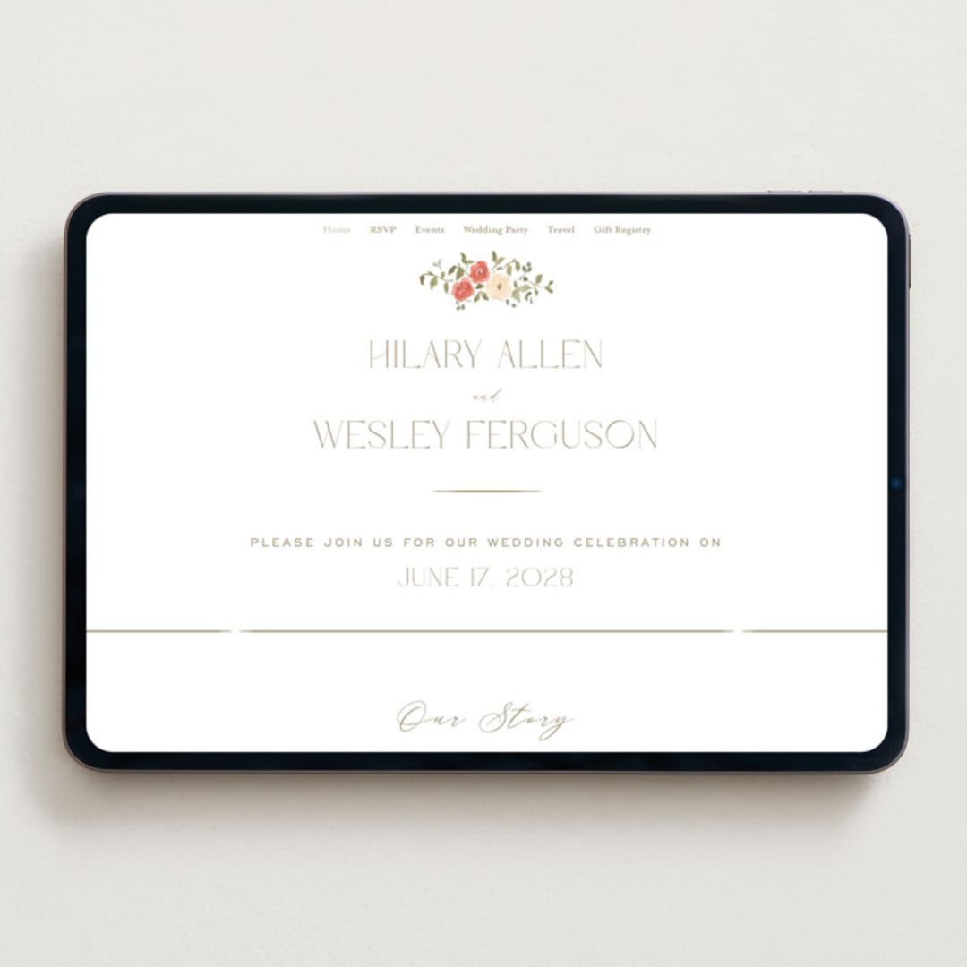 "Roses Crest" - Wedding Website in Pomegranate by Everett Paper Goods - Desktop Design