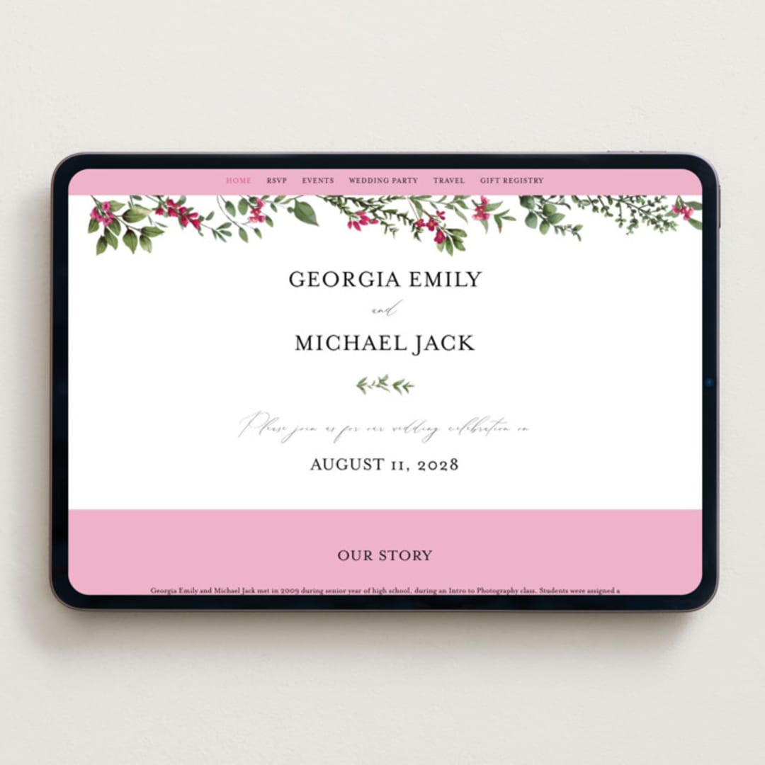 "Romantic Florals" - Wedding Website in Peony by Susan Moyal - Desktop Design
