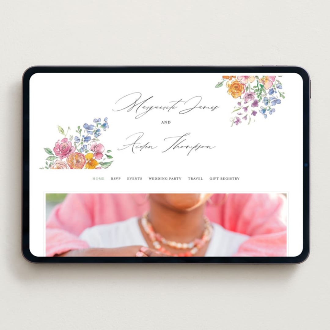 "Floral Pop" - Wedding Website in Tropical by Itsy Belle Studio - Desktop Design