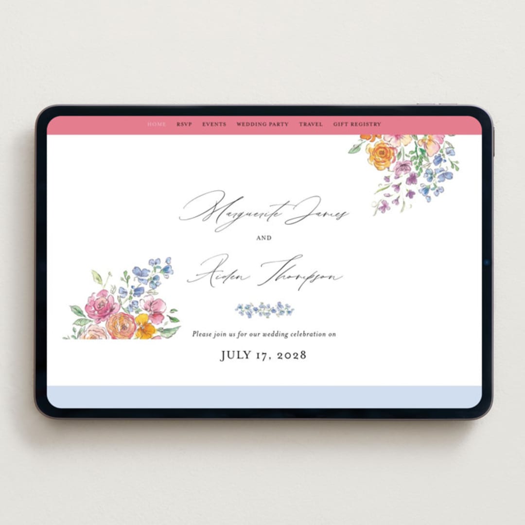 "Floral Pop" - Wedding Website in Tropical by Itsy Belle Studio - Desktop Design